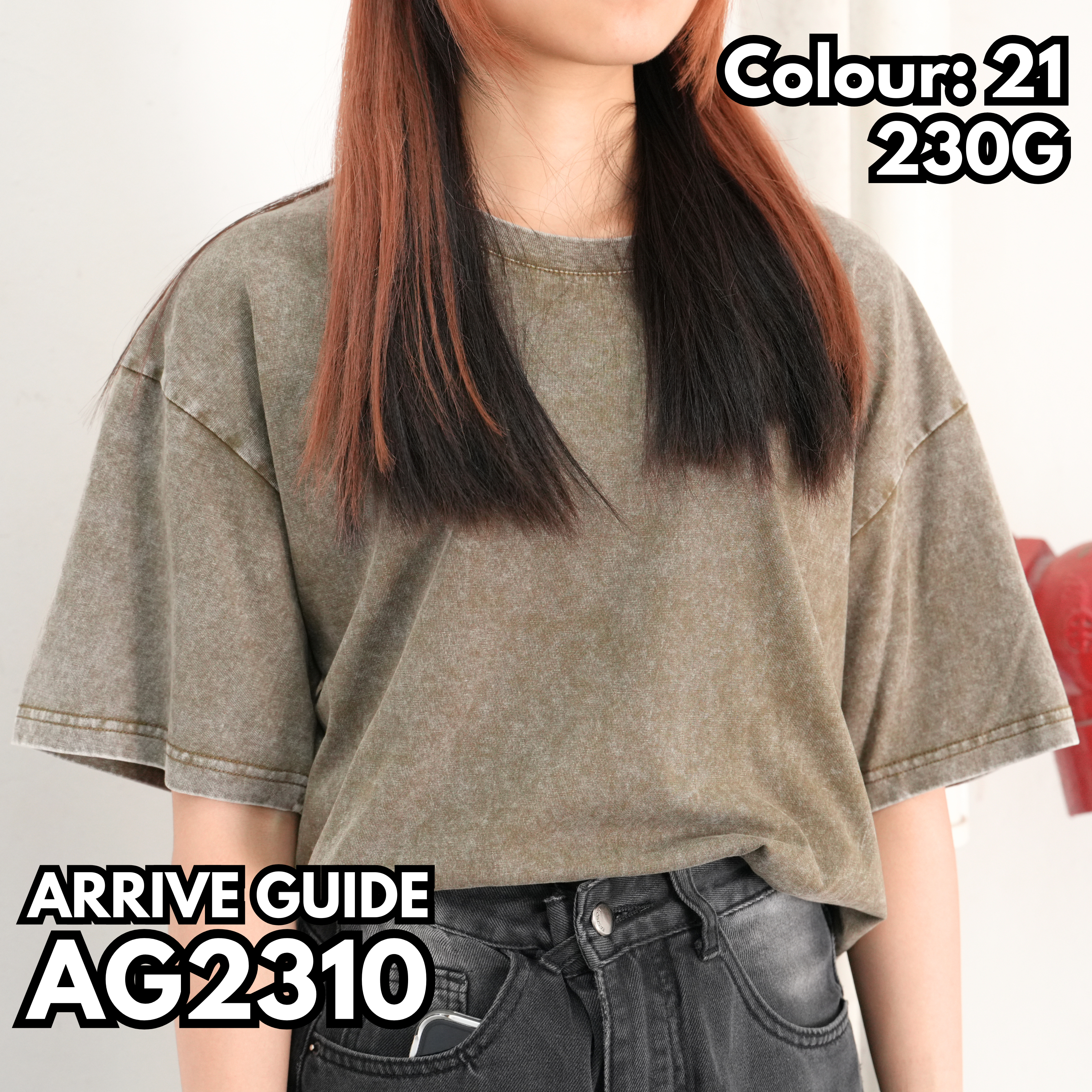 AG2310 重磅雪花水洗落肩短袖TEE