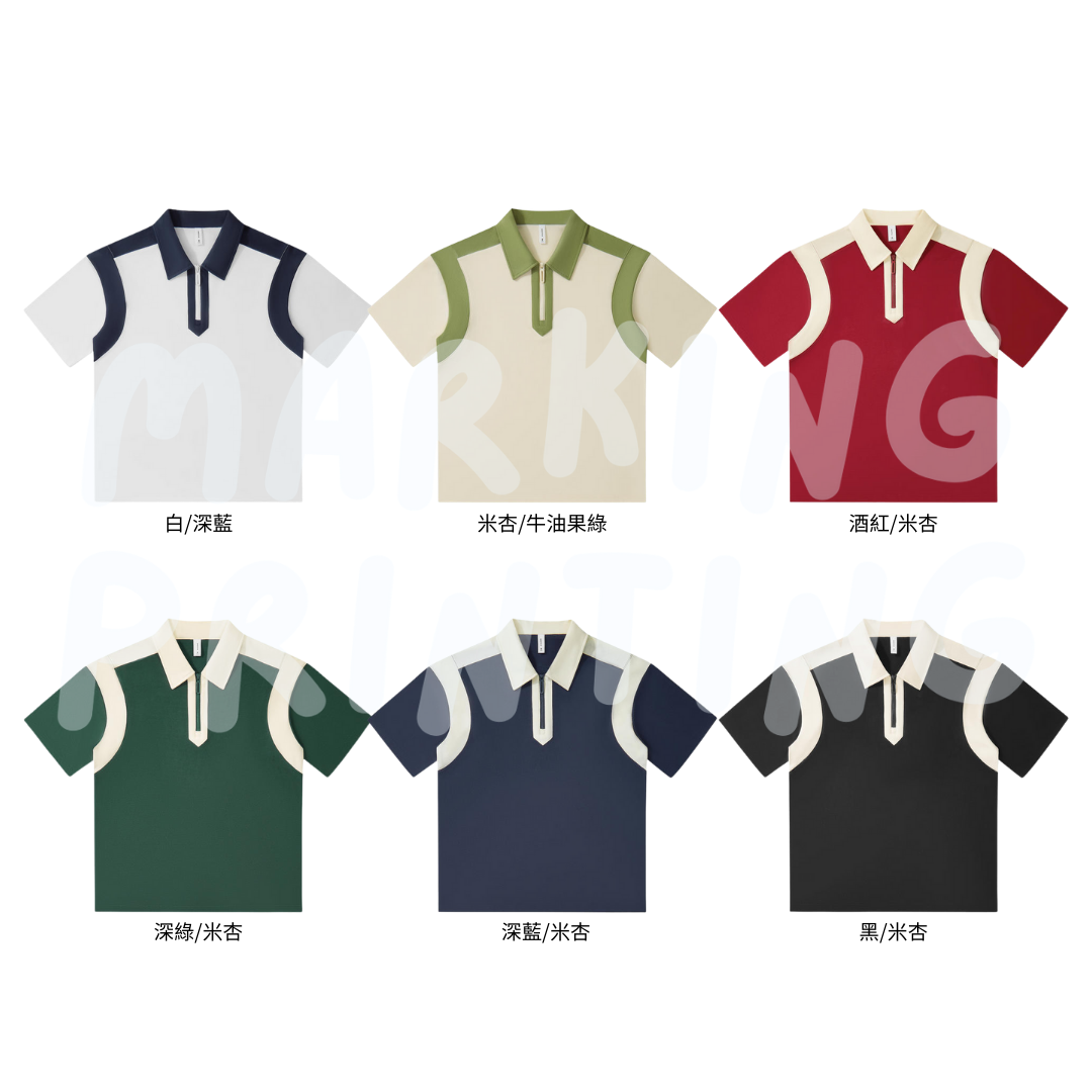 MT19555 240g heavyweight colorblocked half-zip short-sleeved POLO shirt