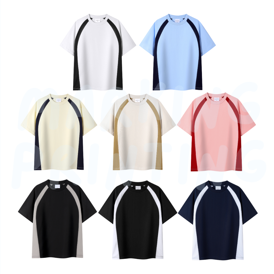 MT7718 250g heavy color matching drop shoulder short sleeve TEE