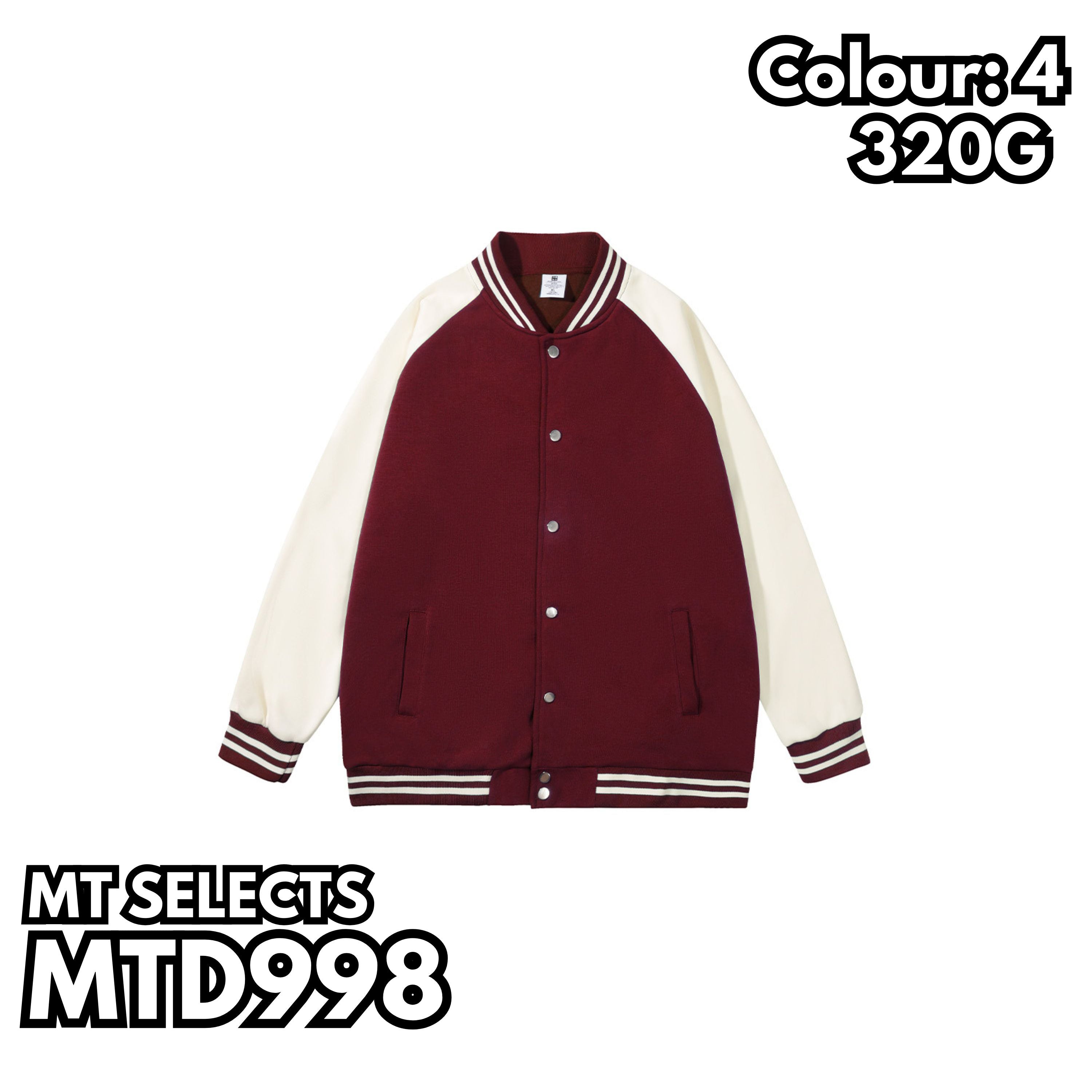 MTD998 320g raglan baseball jacket