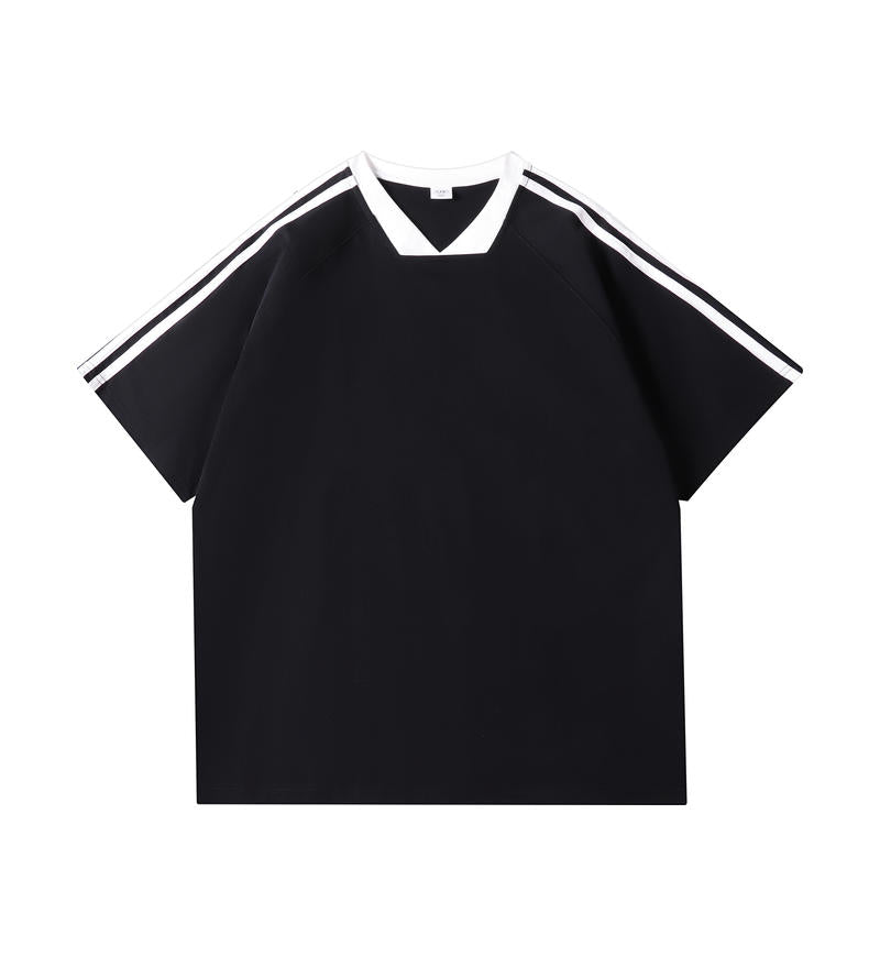 MTG33 260g heavyweight striped raglan V-neck short-sleeved TEE