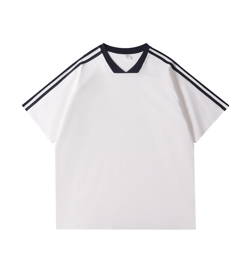 MTG33 260g heavyweight striped raglan V-neck short-sleeved TEE
