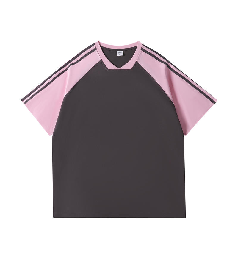 MTG34 260g heavy contrast color raglan V-neck short-sleeved TEE