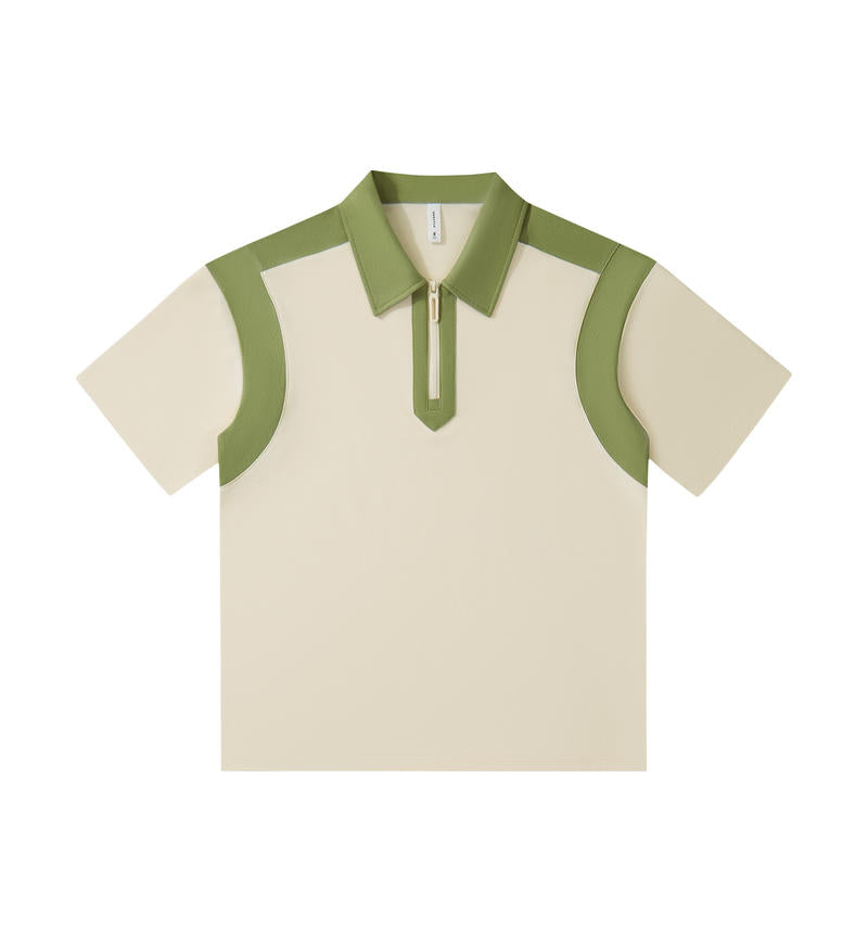 MT19555 240g heavyweight colorblocked half-zip short-sleeved POLO shirt