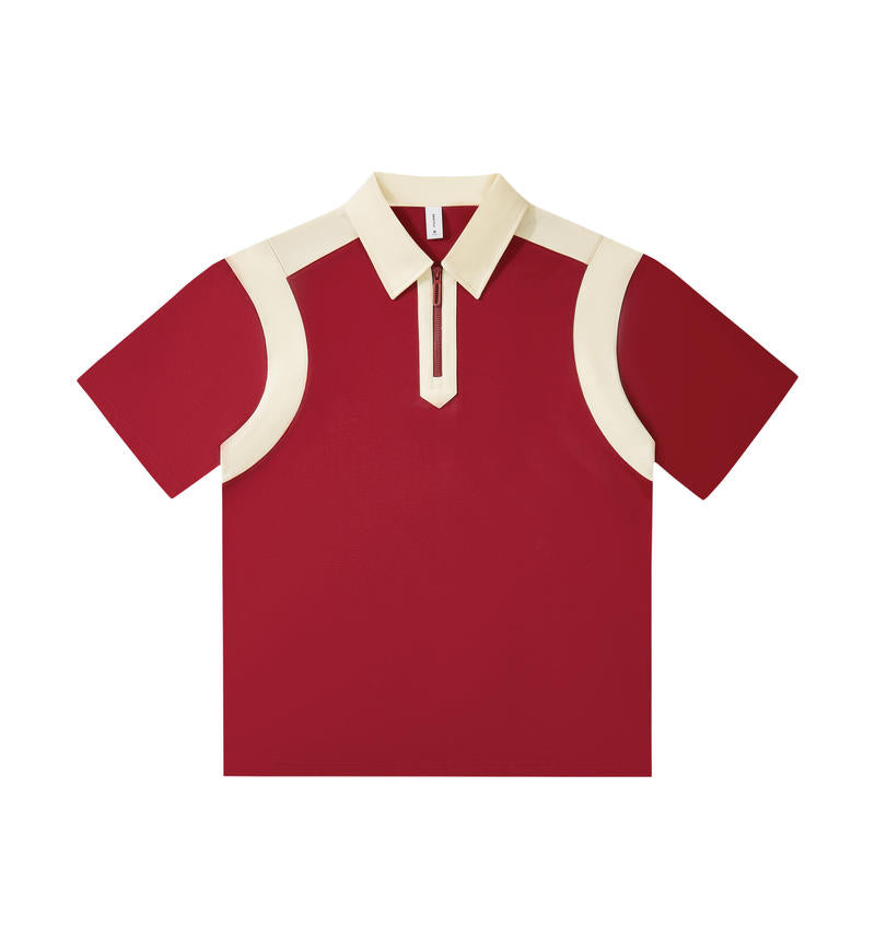 MT19555 240g heavyweight colorblocked half-zip short-sleeved POLO shirt