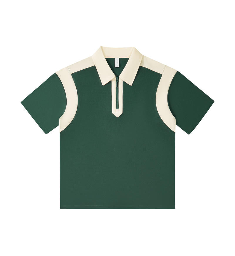 MT19555 240g heavyweight colorblocked half-zip short-sleeved POLO shirt