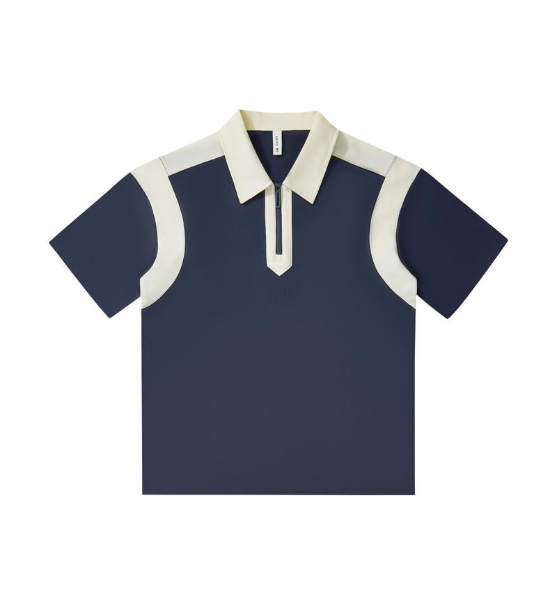 MT19555 240g heavyweight colorblocked half-zip short-sleeved POLO shirt
