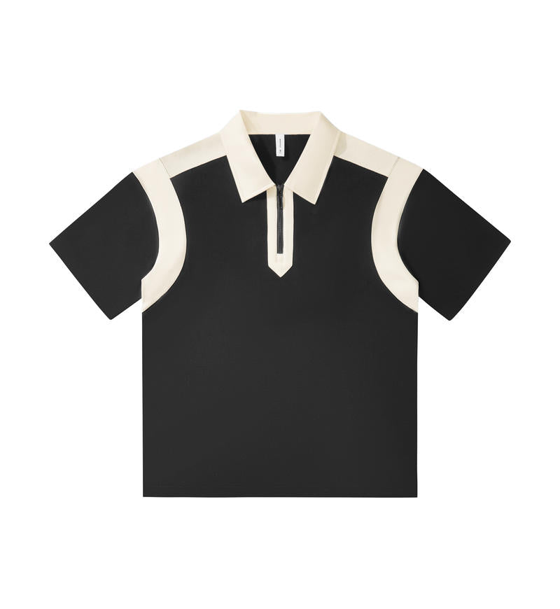 MT19555 240g heavyweight colorblocked half-zip short-sleeved POLO shirt