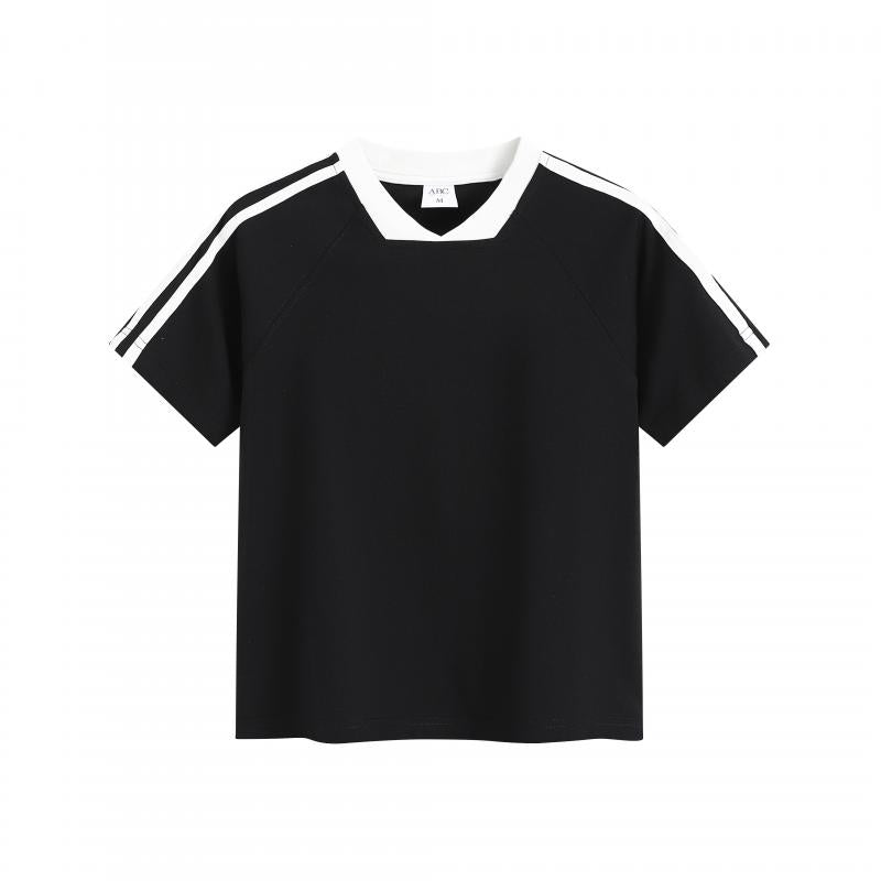 MTG33F 260g Heavy Women's Striped Raglan V-neck Short Sleeve TEE