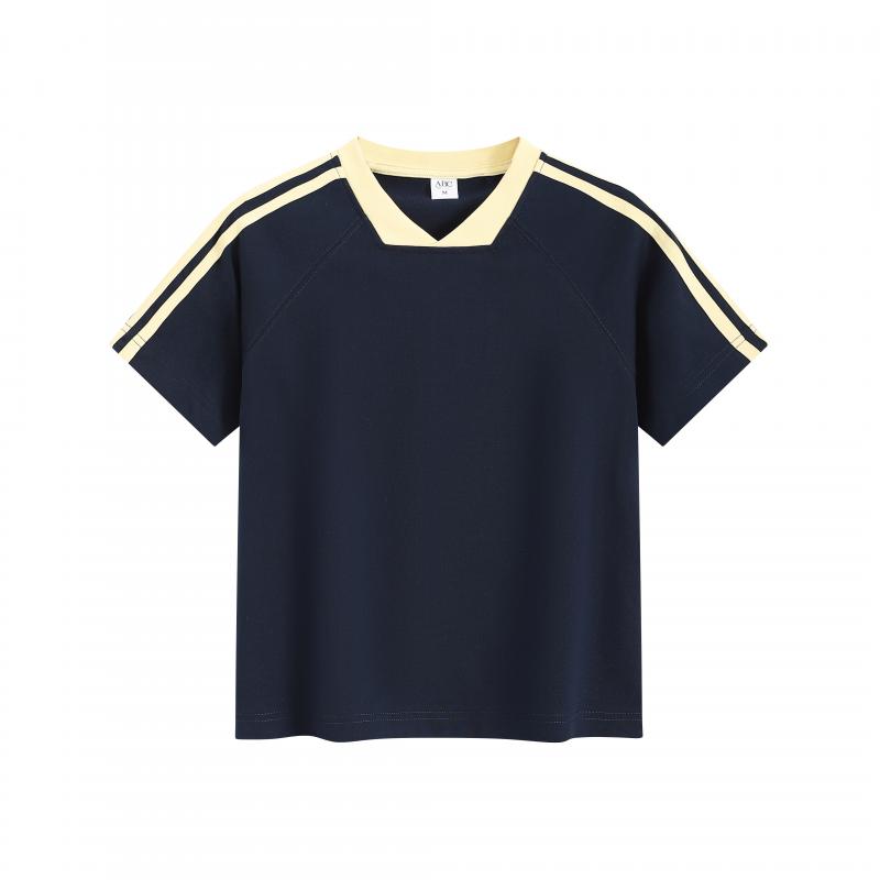 MTG33F 260g Heavy Women's Striped Raglan V-neck Short Sleeve TEE