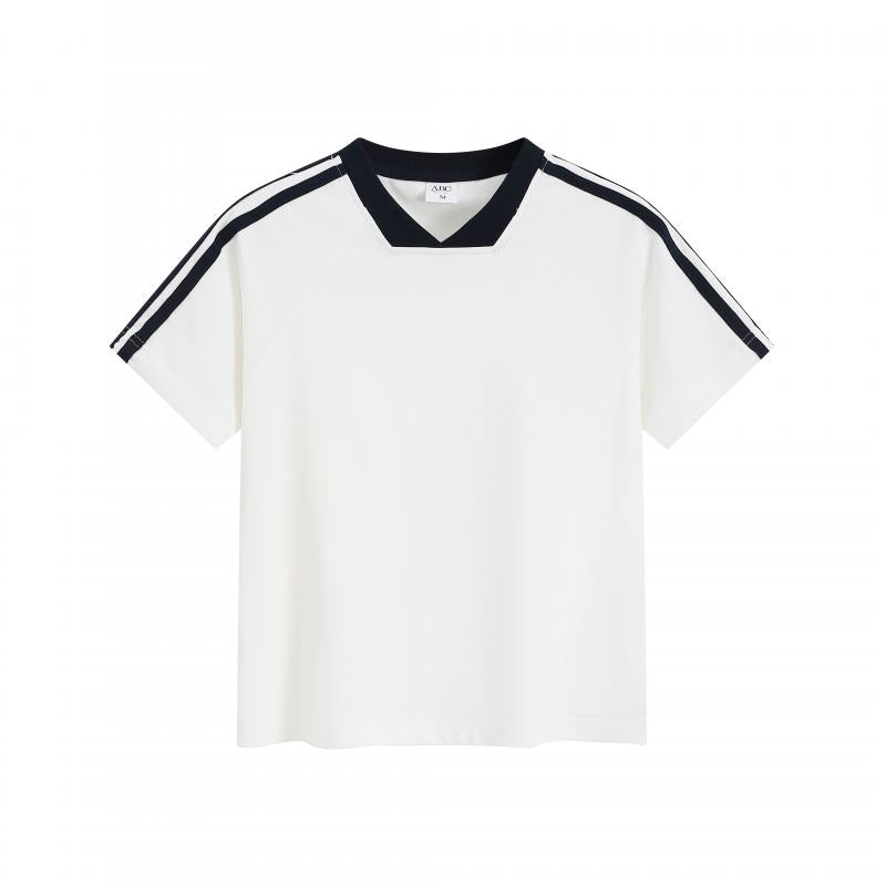 MTG33F 260g Heavy Women's Striped Raglan V-neck Short Sleeve TEE