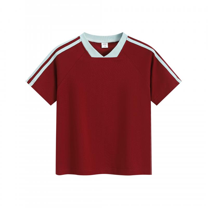 MTG33F 260g Heavy Women's Striped Raglan V-neck Short Sleeve TEE