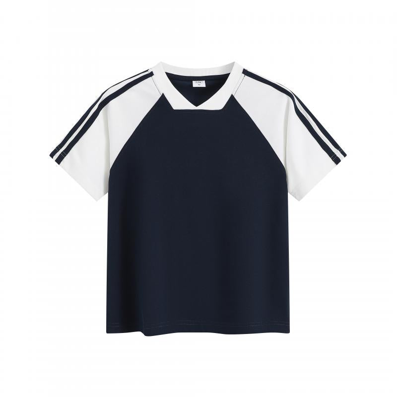 MTG34F 260g heavyweight women's contrast color raglan V-neck short-sleeved TEE