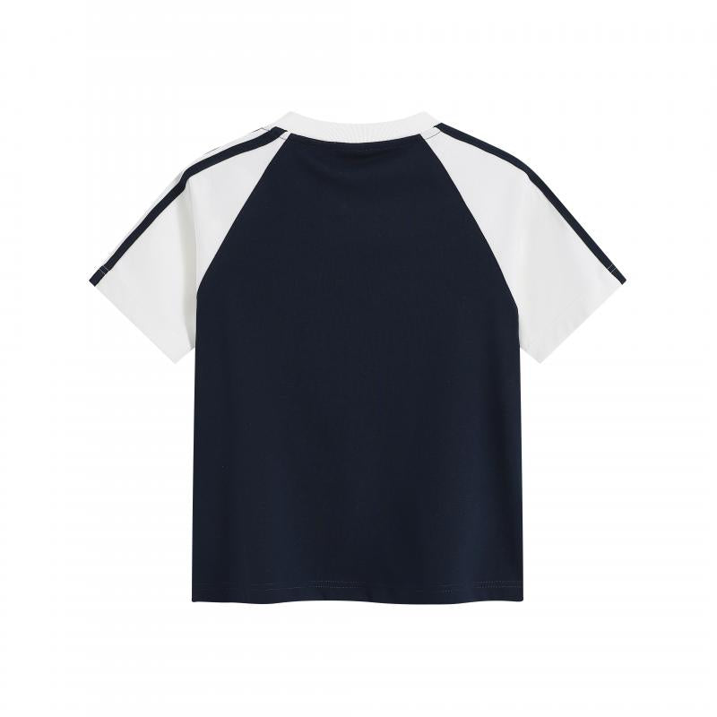 MTG34F 260g heavyweight women's contrast color raglan V-neck short-sleeved TEE