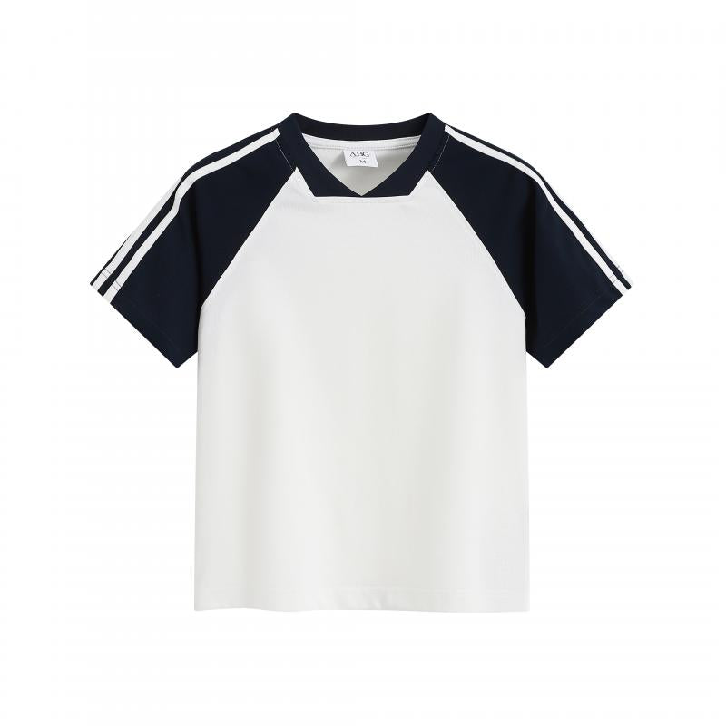 MTG34F 260g heavyweight women's contrast color raglan V-neck short-sleeved TEE