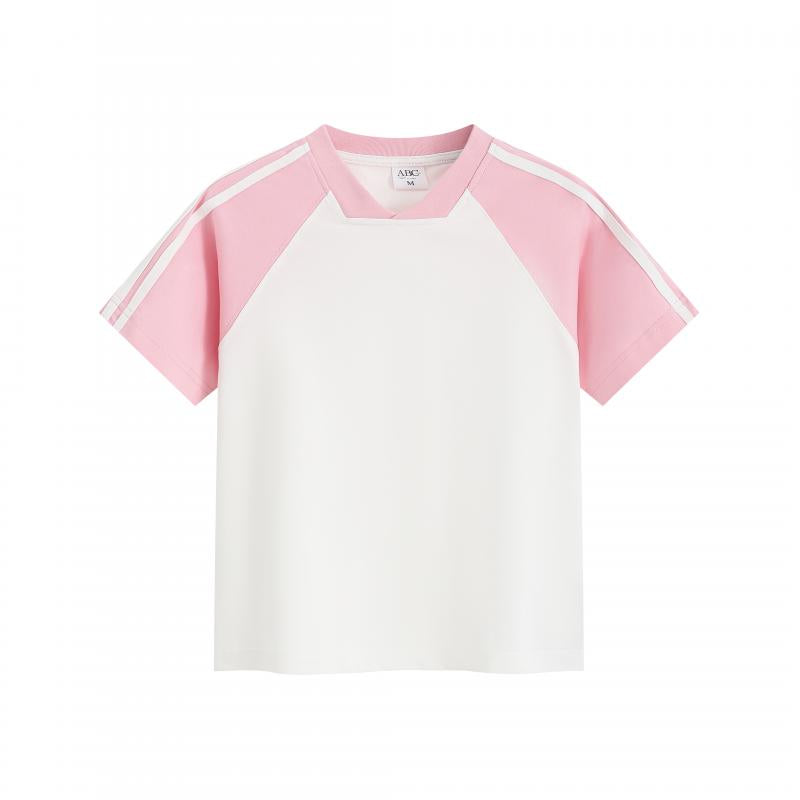 MTG34F 260g heavyweight women's contrast color raglan V-neck short-sleeved TEE