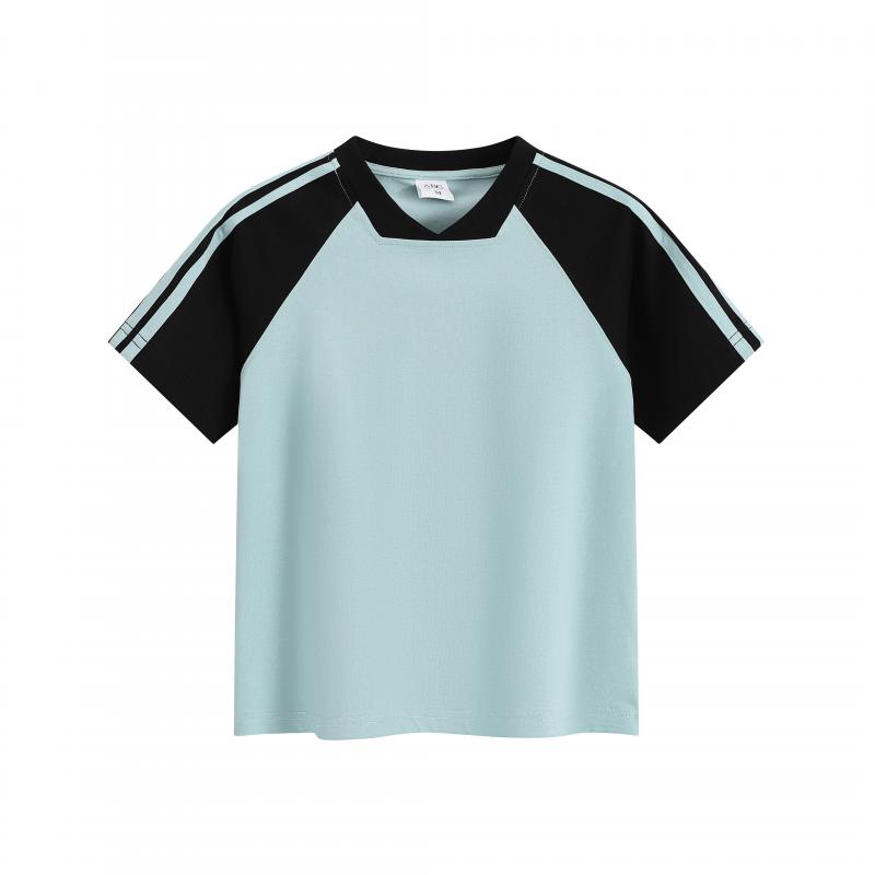 MTG34F 260g heavyweight women's contrast color raglan V-neck short-sleeved TEE