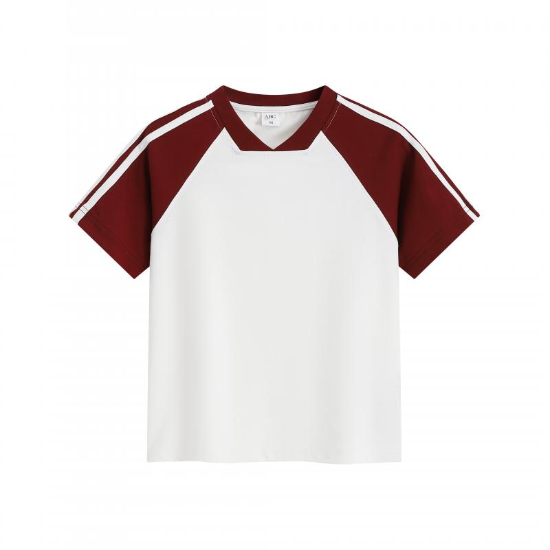 MTG34F 260g heavyweight women's contrast color raglan V-neck short-sleeved TEE