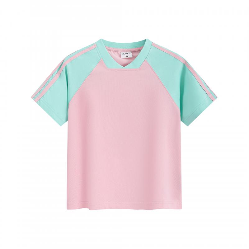 MTG34F 260g heavyweight women's contrast color raglan V-neck short-sleeved TEE