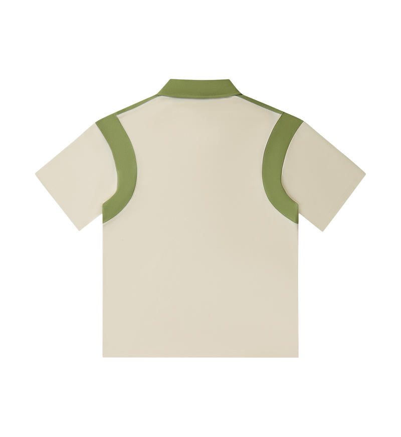 MT19555 240g heavyweight colorblocked half-zip short-sleeved POLO shirt