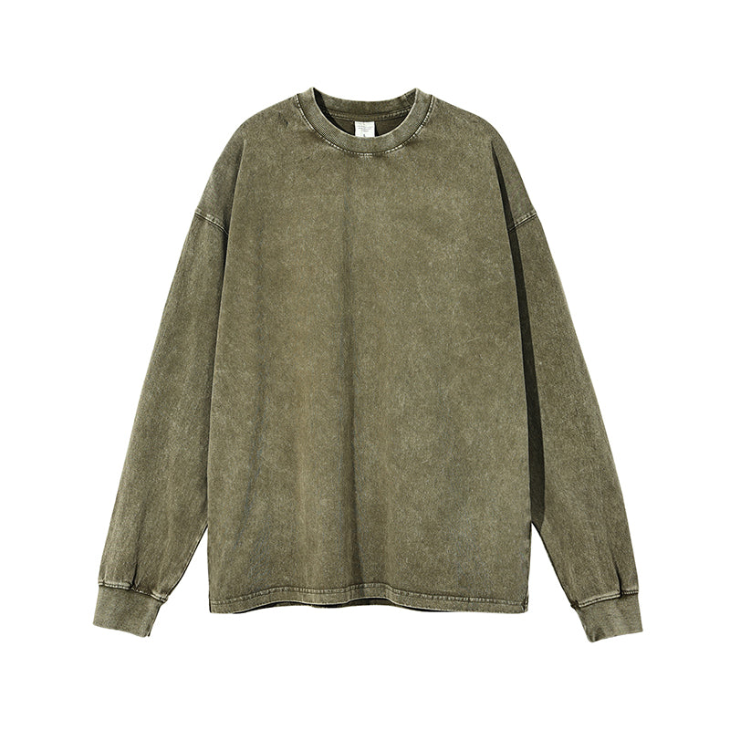 AM2188 重磅雪花水洗落肩長袖TEE