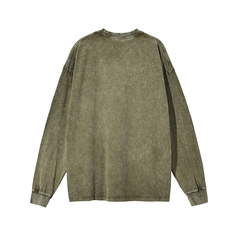 AM2188 重磅雪花水洗落肩長袖TEE