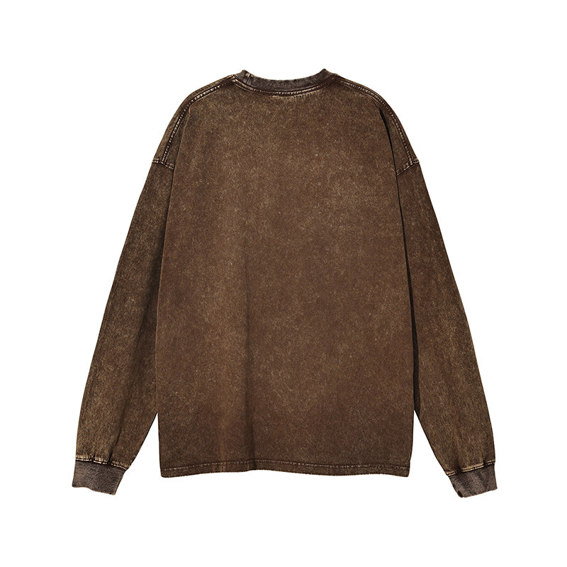 AM2188 重磅雪花水洗落肩長袖TEE