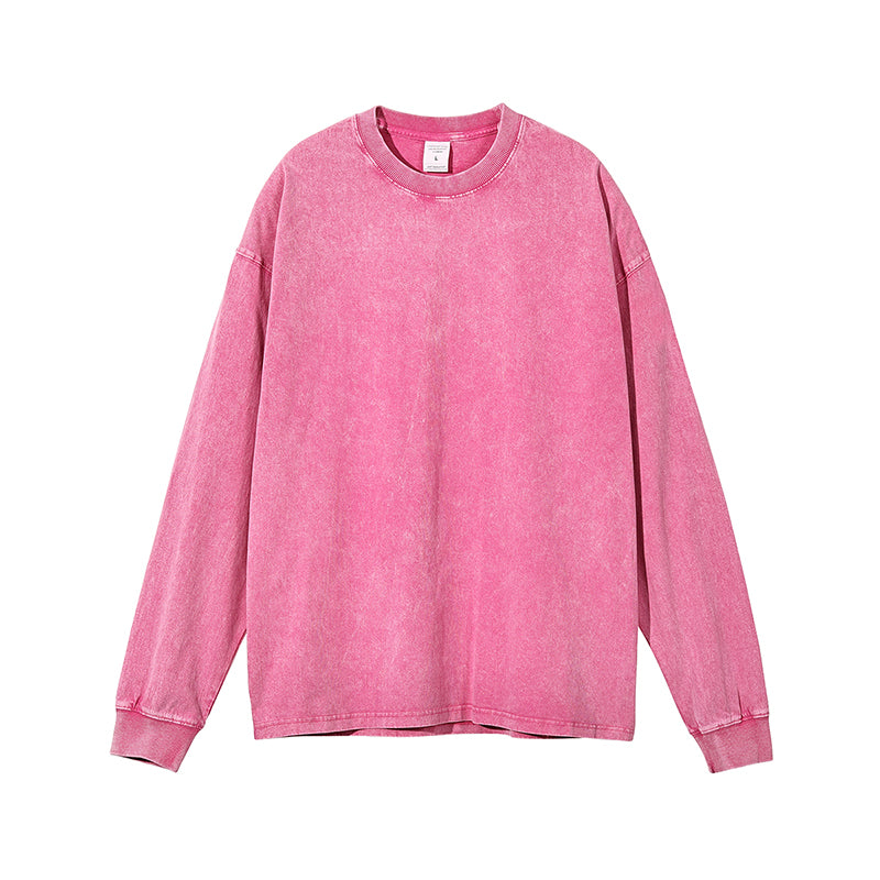 AM2188 重磅雪花水洗落肩長袖TEE