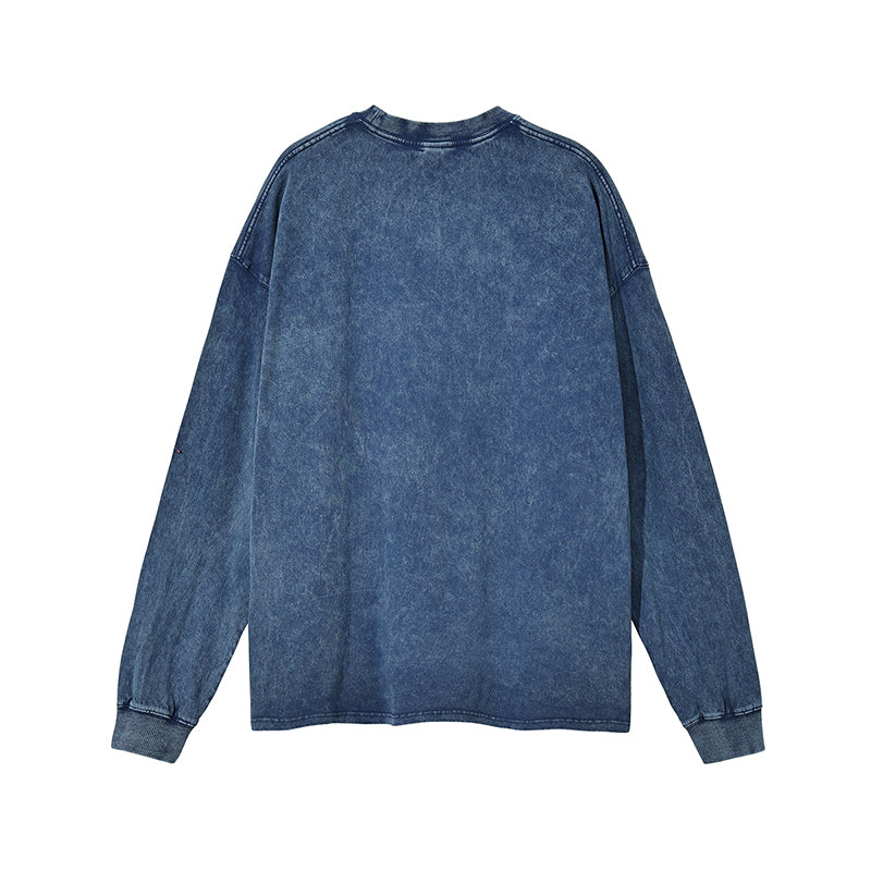 AM2188 重磅雪花水洗落肩長袖TEE