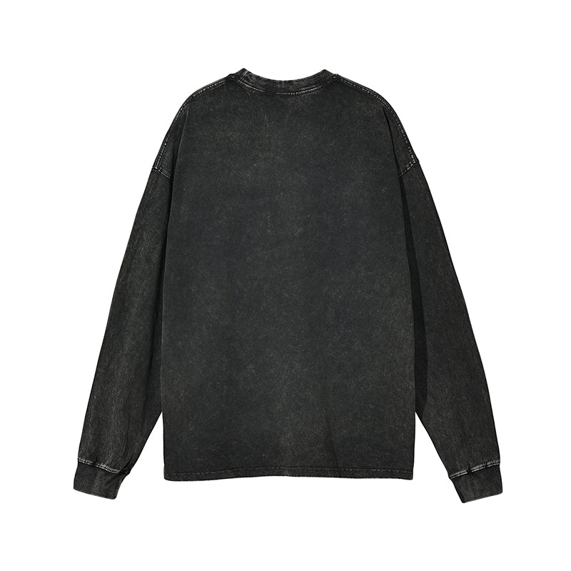 AM2188 重磅雪花水洗落肩長袖TEE