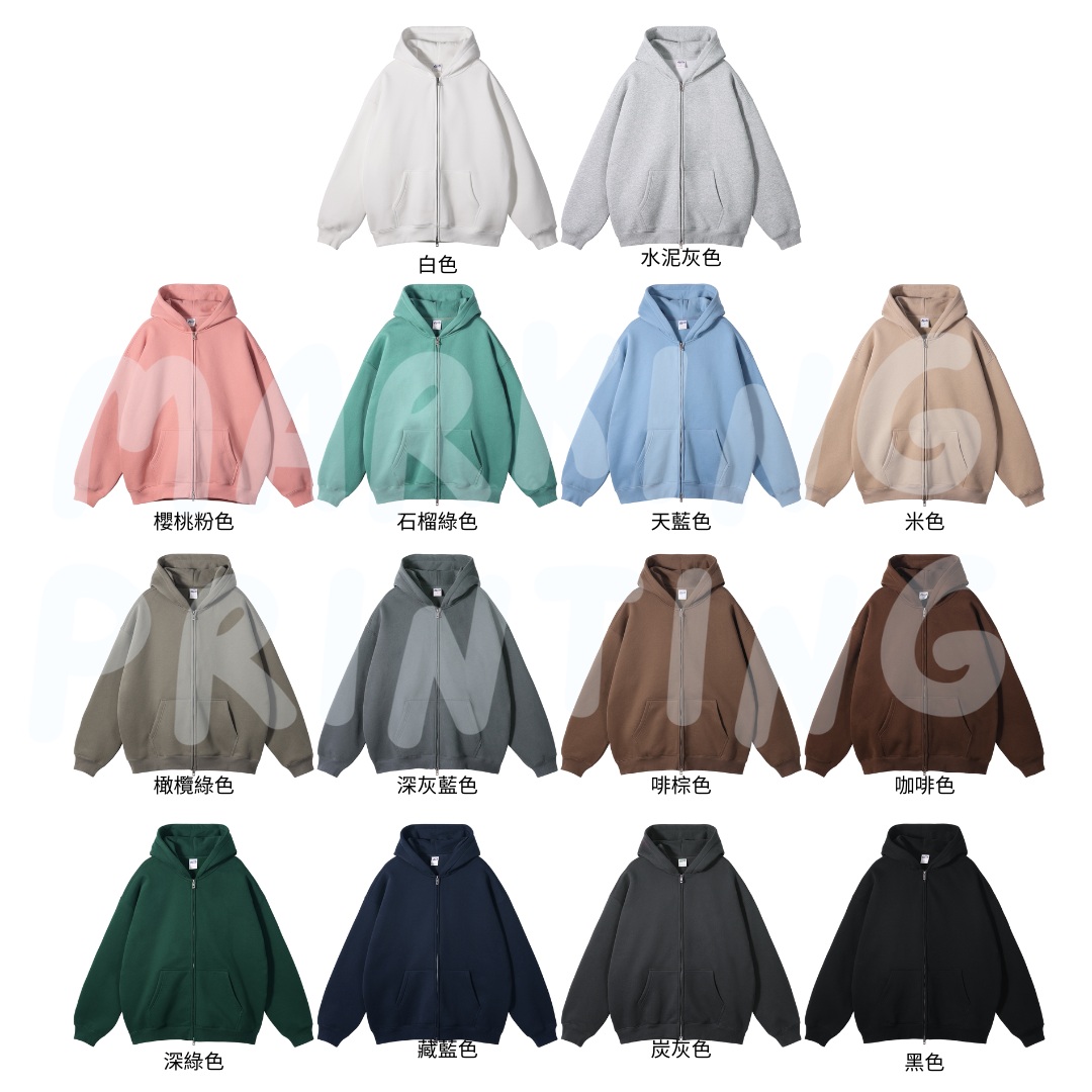 AM2519 350g heavyweight fleece drop shoulder zipper hooded sweatshirt