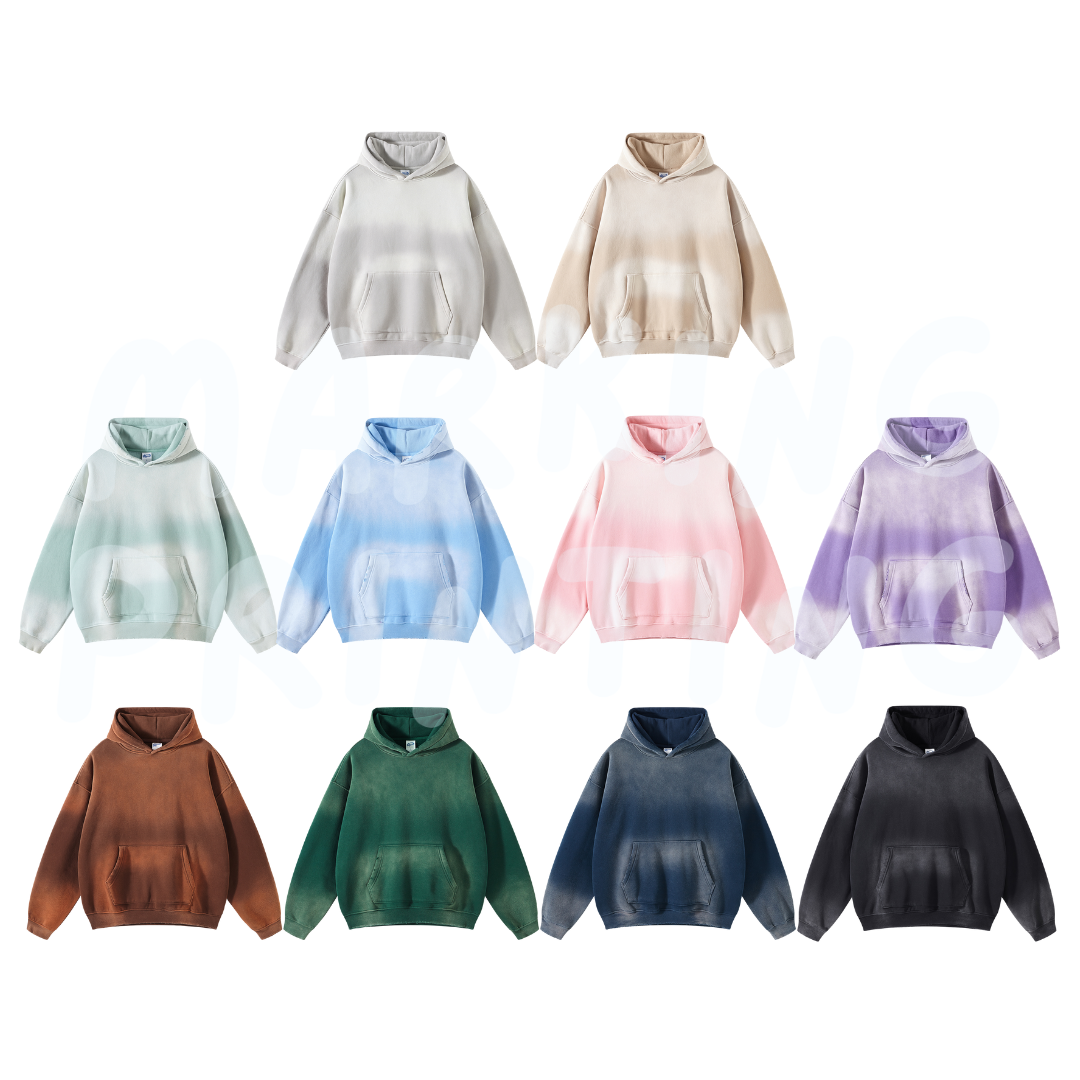 AM2520 360g fleece spray-dyed washed heavyweight drop shoulder hooded sweatshirt