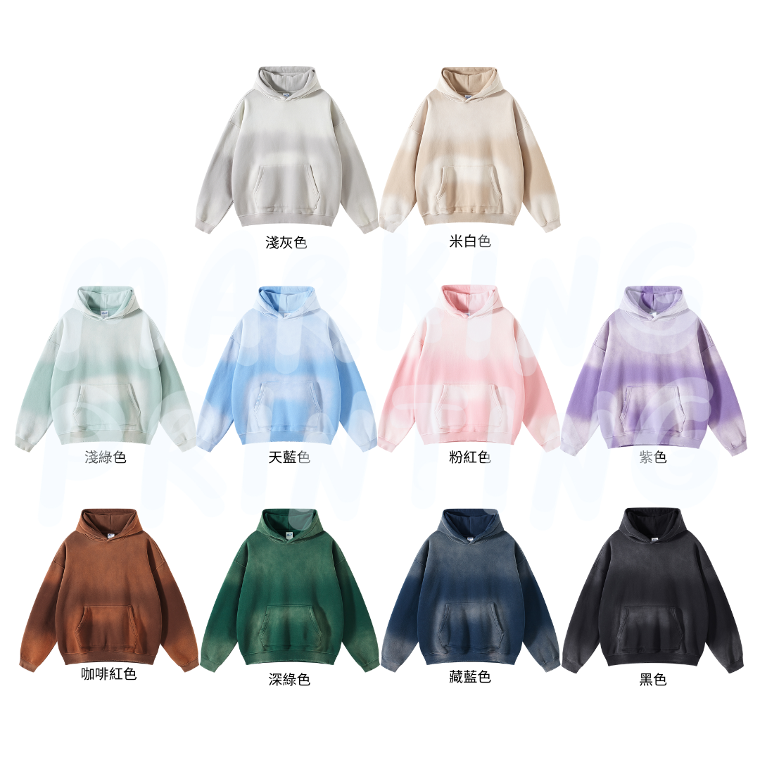 AM2520 360g fleece spray-dyed washed heavyweight drop shoulder hooded sweatshirt