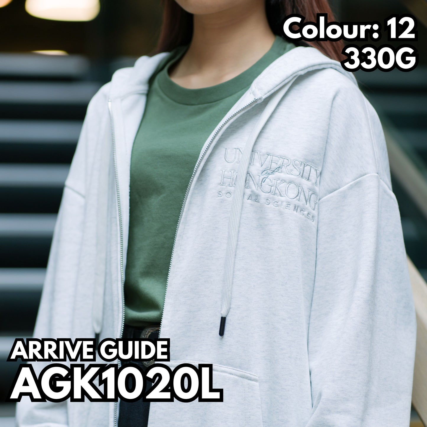 AGK1020L 320g drop shoulder zipper hooded sweatshirt
