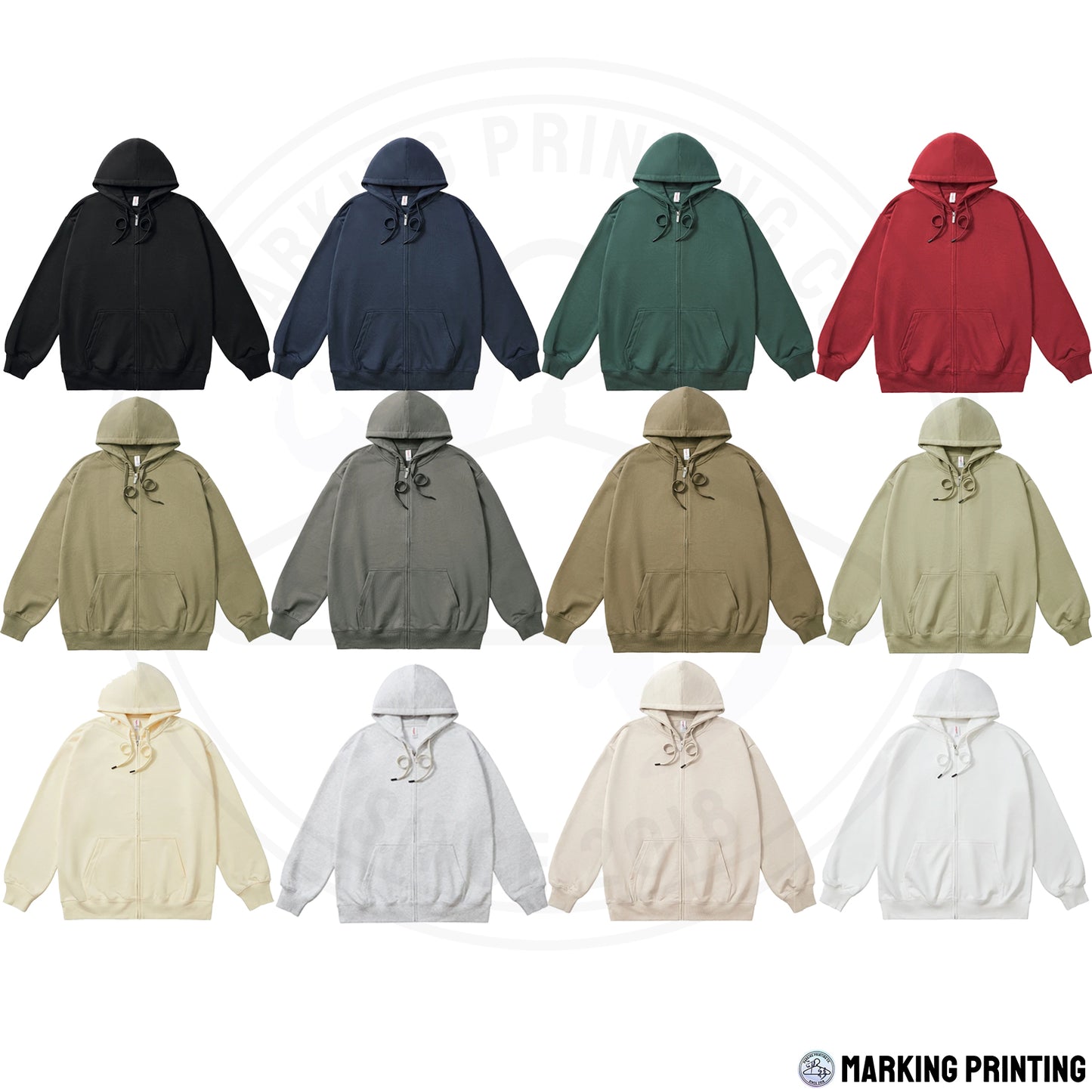 AGK1020L 320g drop shoulder zipper hooded sweatshirt