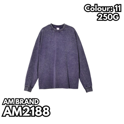 AM2188 重磅雪花水洗落肩長袖TEE