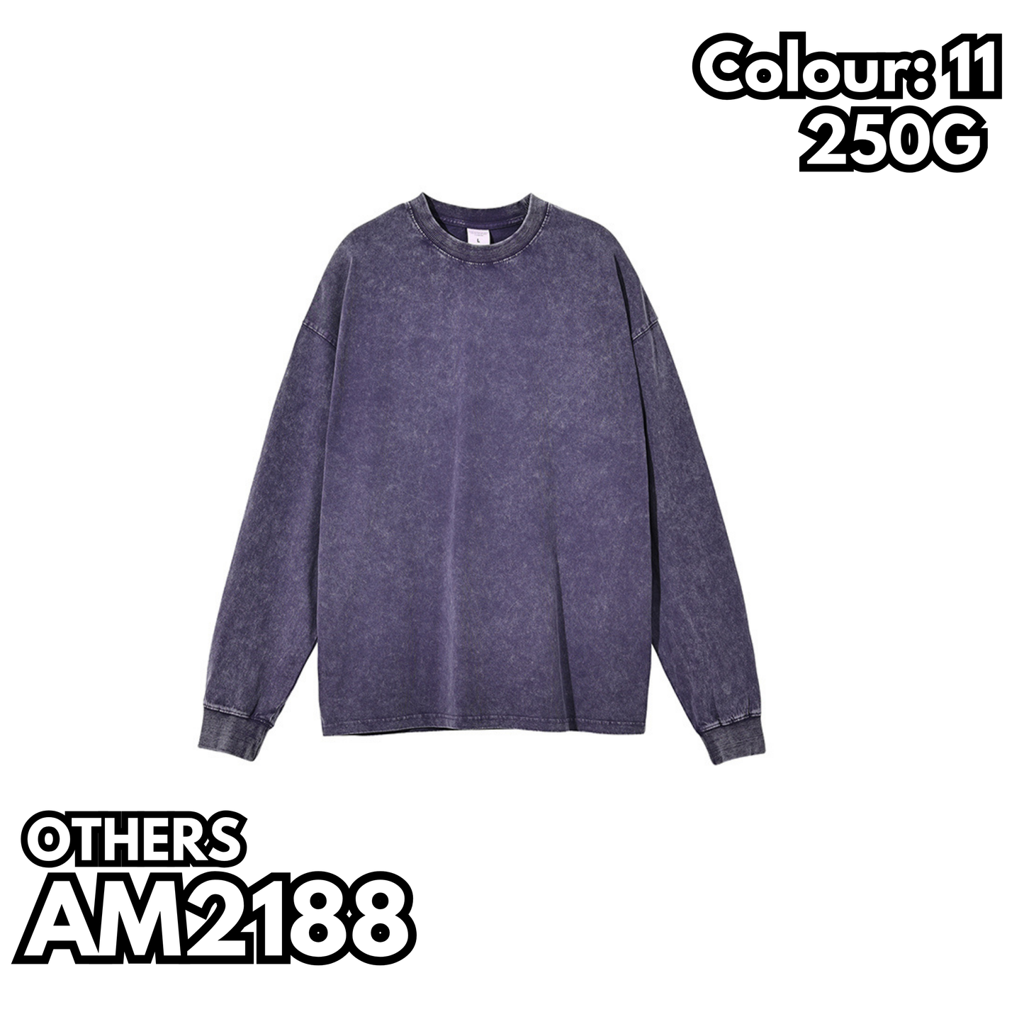 AM2188 重磅雪花水洗落肩長袖TEE