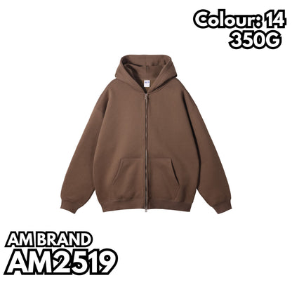 AM2519 350g heavyweight fleece drop shoulder zipper hooded sweatshirt