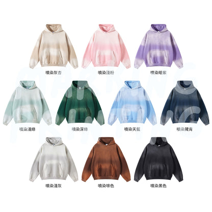 AM2520 重磅加絨噴染水洗落肩連帽衛衣