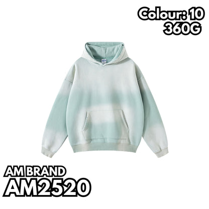 AM2520 重磅加絨噴染水洗落肩連帽衛衣