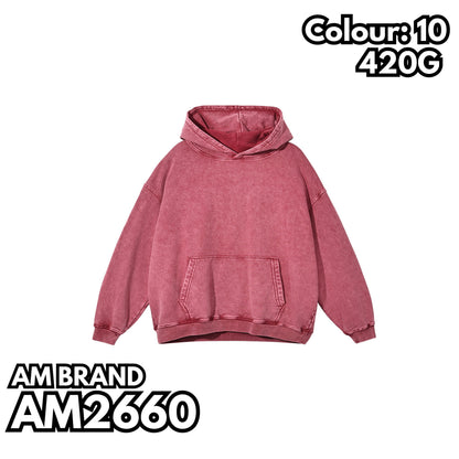 AM2660 420g washed heavyweight drop shoulder hooded sweatshirt