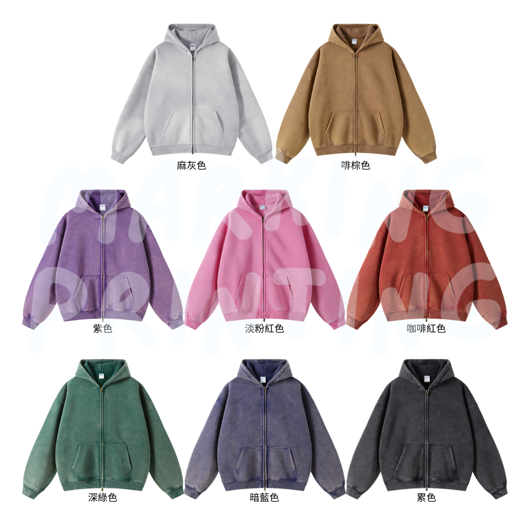 AM2663 360g washed velvet heavyweight drop shoulder zipper hooded sweatshirt