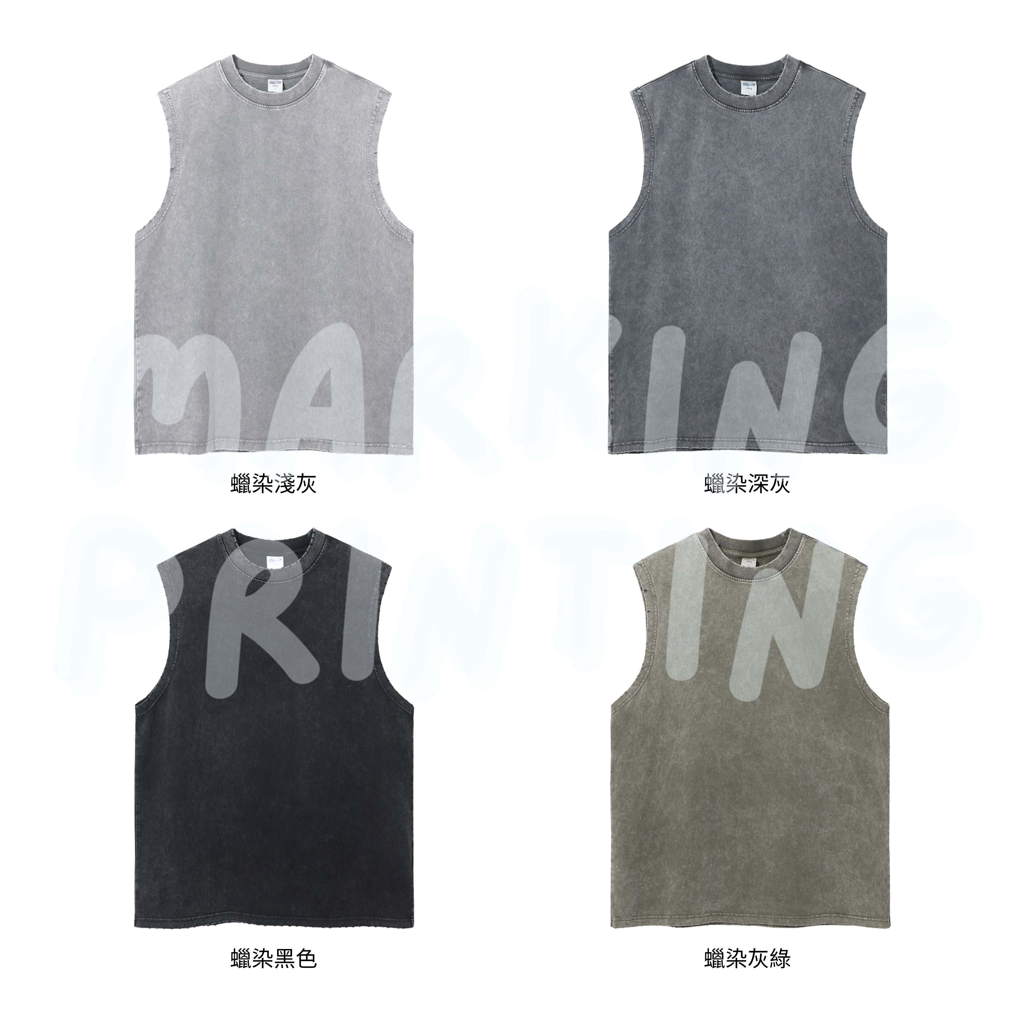 AM712 重磅蠟染水洗磨邊背心