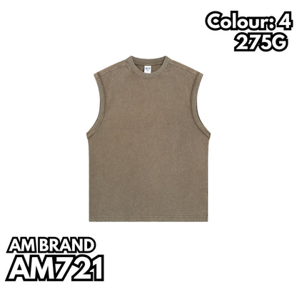 AM721 重磅蠟染水洗磨邊背心