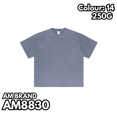 AM8830 重磅水洗磨邊落肩短袖TEE