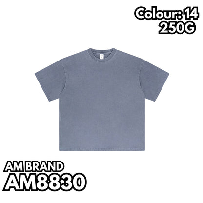 AM8830 重磅水洗磨邊落肩短袖TEE