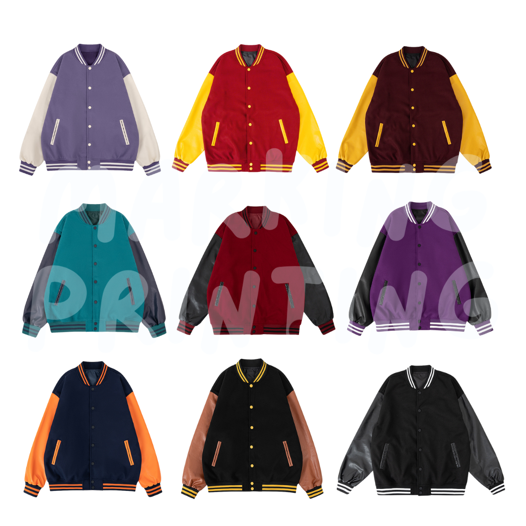 MT3001 Drop Shoulder Corduroy and PU Leather Sleeve Baseball Jacket