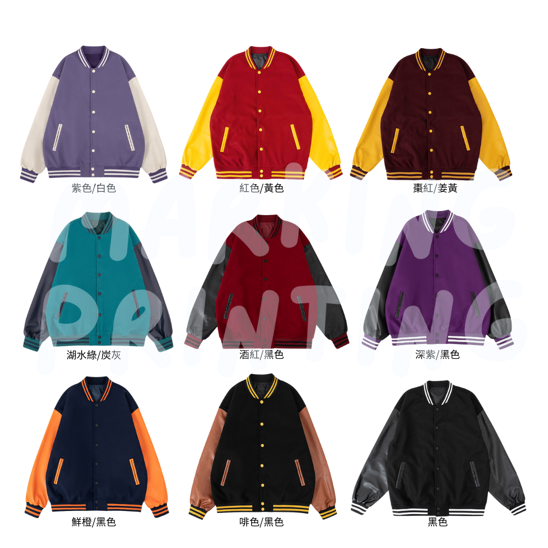 MT3001 Drop Shoulder Corduroy and PU Leather Sleeve Baseball Jacket