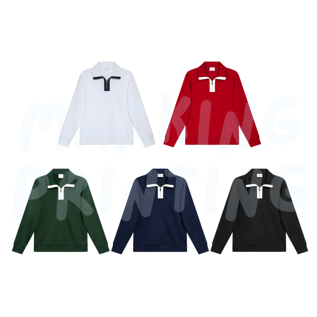 MT55017 380g heavyweight drop shoulder stand collar half zip sweatshirt