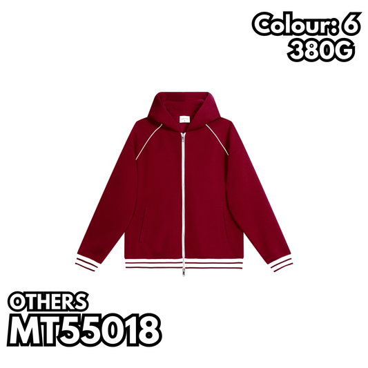 MT55018 重磅撞色插肩拉鍊連帽衛衣